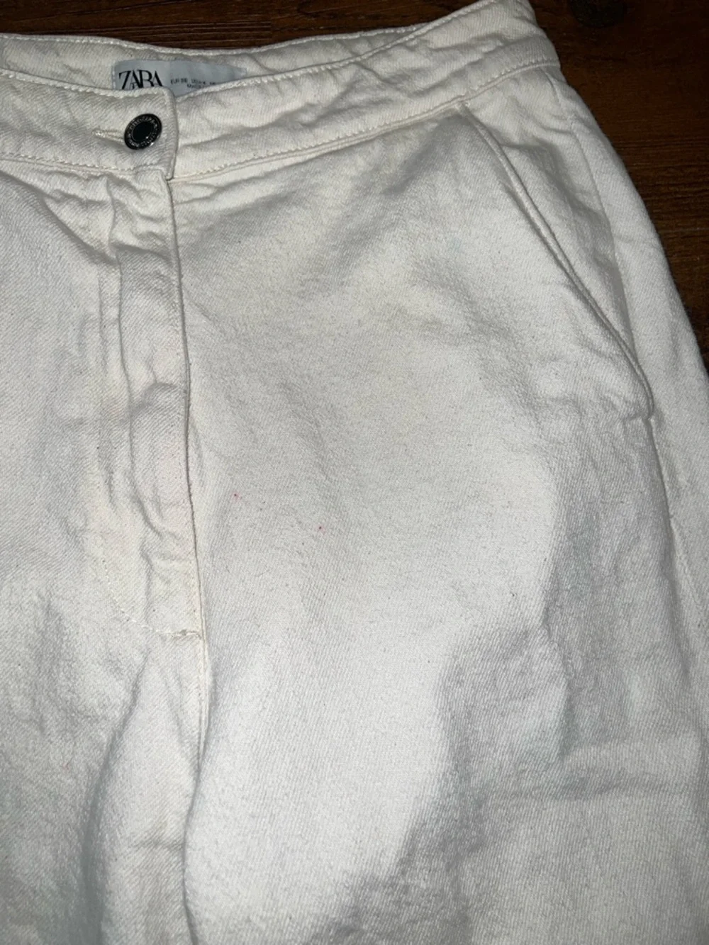 Zara Wide Leg Boho Ivory High Rise Casual Ankle Frayed Raw Hem Jeans Size 4 - Picture 6 of 8